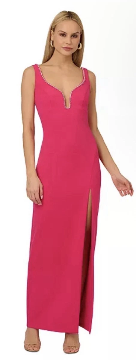 Vestido para mujer Adrianna Papell rosa con cuentas cuello corazón sin mangas talla 18W