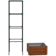 Steel Frame Raised Garden Bed with Climbing Net and 11.75in Depth