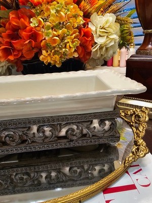 GG Collection, Acanthus Stoneware Loaf Dish with Metal Base