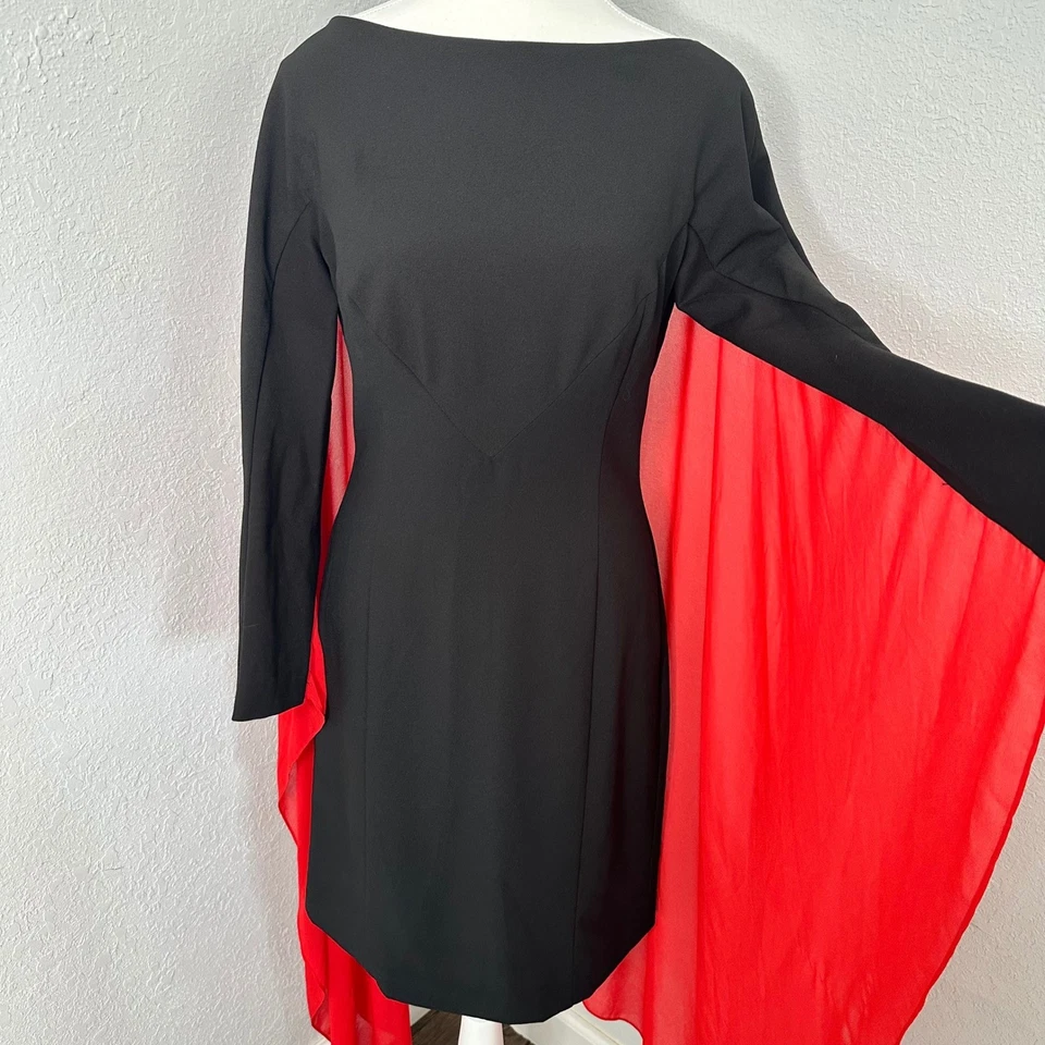 Raro Vestido Gareth Pugh Virgin Voyages Negro Rojo Chifón Superpuesto Manga Larga Talla 6 Foto 3 de 4