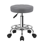 Round Rolling Stool Chair PU Leather Height Adjustable Swivel Drafting Work S...