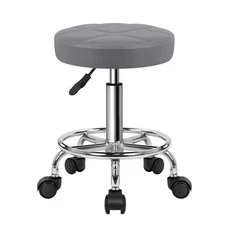 Round Rolling Stool Chair PU Leather Height Adjustable Swivel Drafting Work S...