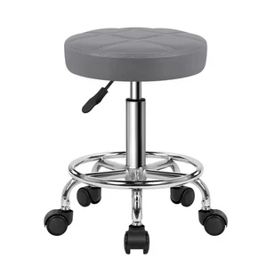 Round Rolling Stool Chair PU Leather Height Adjustable Swivel Drafting Work S...