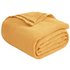 Cotton Muslin Large Throw Blanket Couch Breathable Gauze 50x70 Inch Yellow