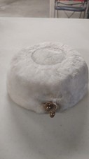 Vintage 1950s Ladies white faux fur Pill Box Hat with Acorn Brass Bow
