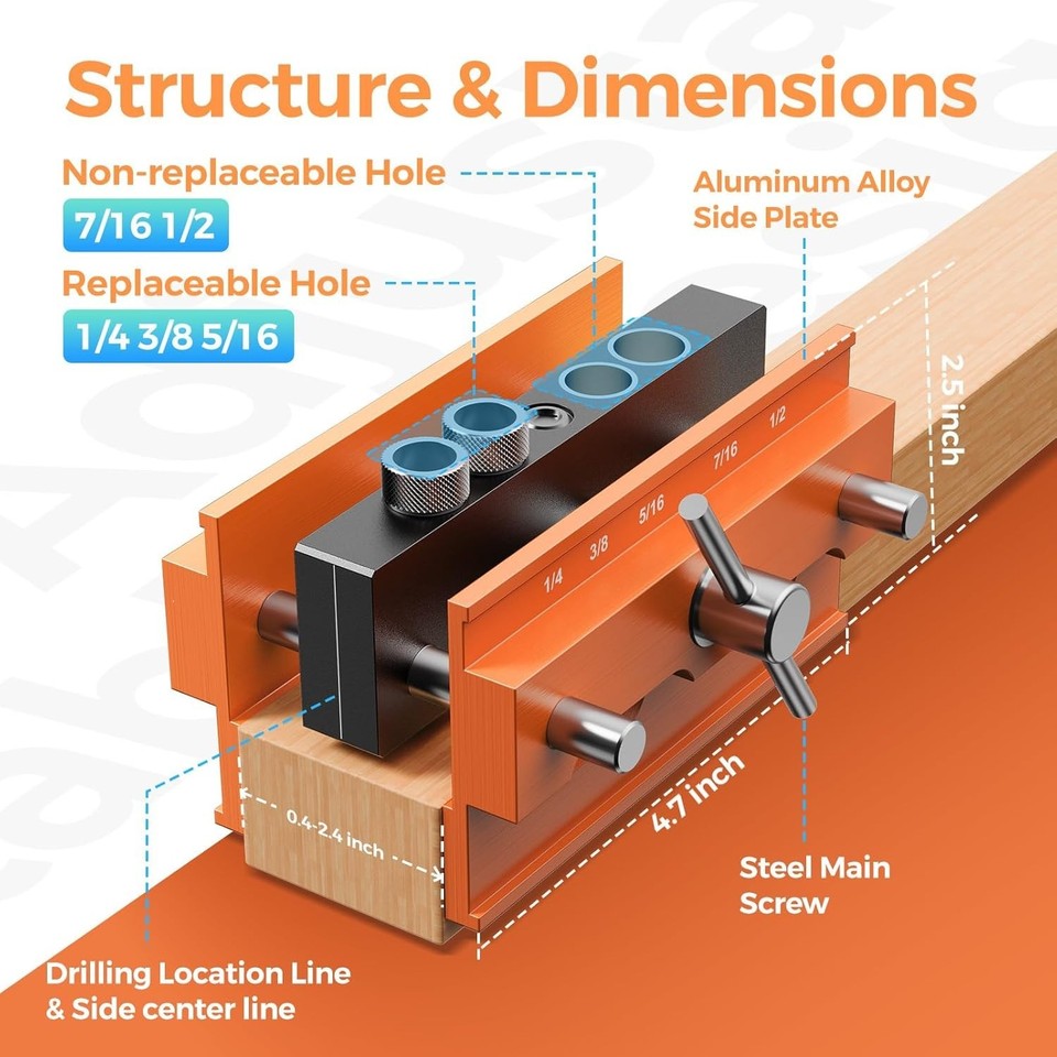 Self Centering Dowel Jig Kit, Drill Guide Jig Block for Straight Holes ...