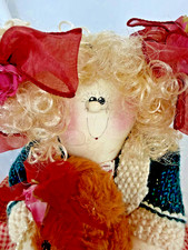 Little Girl Doll; Handmade; Teddy Bear, Pearls, MJ Shoes, Sweater; Sitting