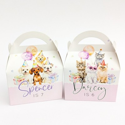 PAWTY Puppy Kitten Kitty Dog Cat Pet Personalised Party Boxes Treat Lunch Favour