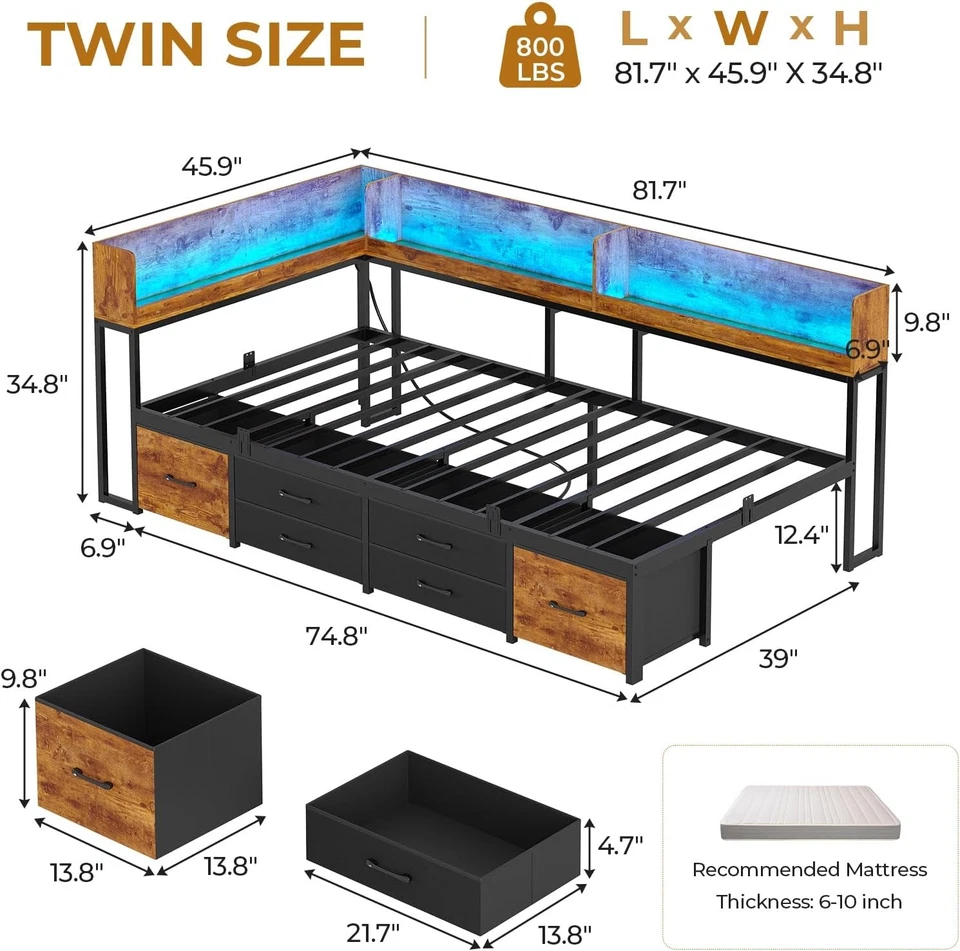 Twin Size Daybed with Bookshelf Storage Platform Bed Frame for Kids Teens - Image 2 of 4
