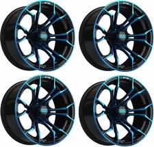 GTW Spyder 15 inch Blue/Black Aluminum Golf Cart Wheel  3:4 Offset  Set of 4