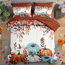 Queen Fall Comforter Set with Sheets, 7 Pieces Pumpkins Bedding