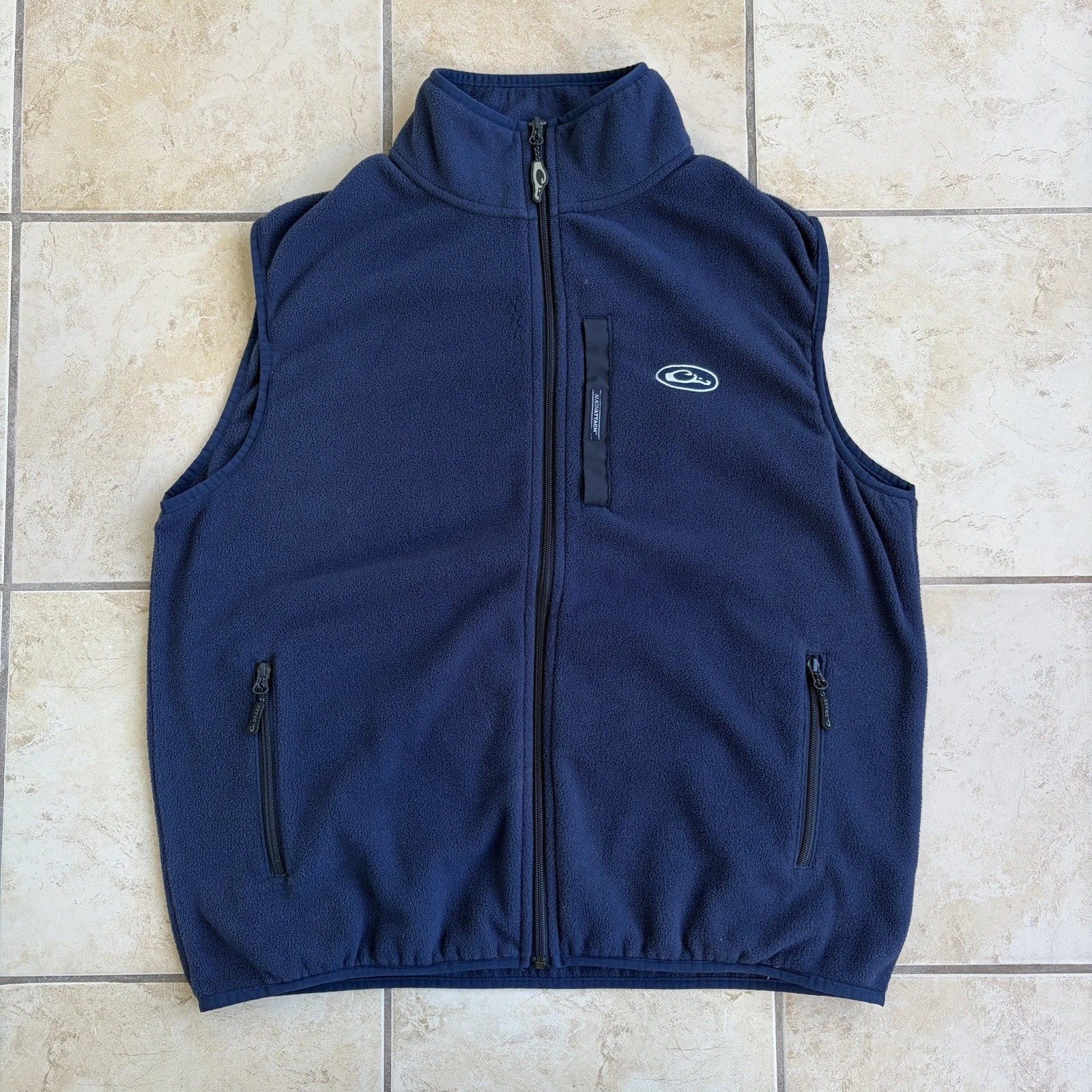 Drake Waterfowl Vest Mens Large Blue Fleece Full Zip Pockets Magnattach Outdoor