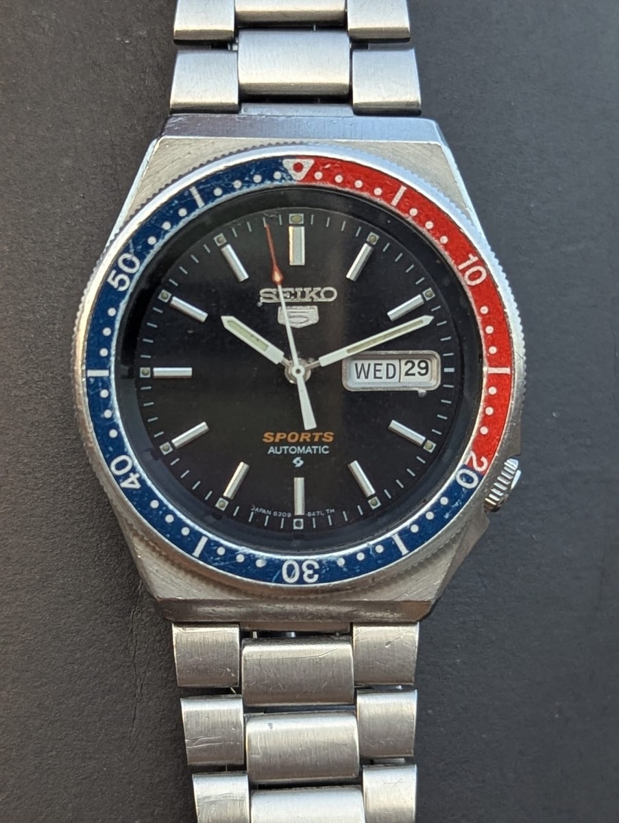 Seiko 5 Sports Automatic 6309-836A Pepsi Bezel Vintage Men's Watch