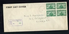 Canada #282,  1949 4¢ Newfoundland block 'FIRST DAY COVER' registered FDC F/VF