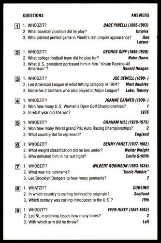 1985 KTO #36 Curling, Babe Pinelli... Whoozit? Game Cards Per Photos - Picture 2 of 2