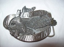 Vintage USA Live To Ride Ride To Live Belt Buckle 1981 Bergamot