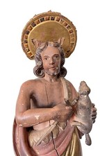 SAINT JOHN WITH CROSS AND LAMB. CARVED AND POLYCHROMED WOOD. SPAIN. 17TH-18TH.