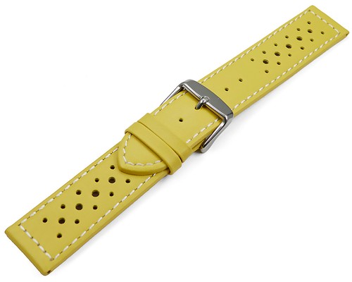 Bracelet Montre Cuir De Veau Modèle Safari Jaune - Largeurs 12 à 22mm, Neuf Avec étiquettes