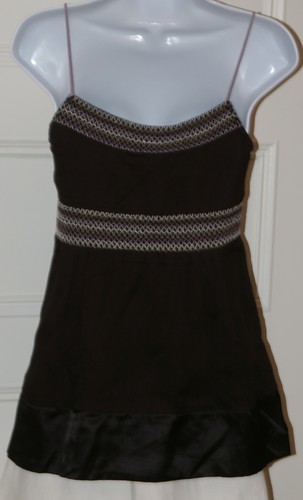 CATHERINE MALANDRINO Black Purple Gray Spagetti Strap Embroidered Silk Top Sz S - Afbeelding 4 van 5