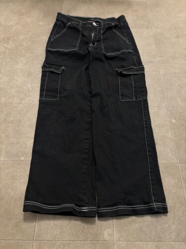 Y2K 90s Black Rue21 Cargo Baggy Loose Skater Pants 29x26 Rave Tripp Jnco Cyber - Picture 1 of 17