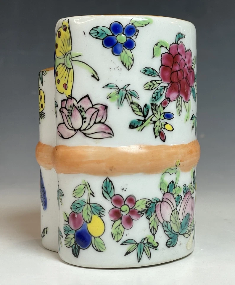 Cepillo de porcelana china vintage del siglo XX marca Qianlong lavadora Famille Rose Foto 3 de 4