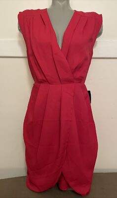 EXPRESS Sz Small Pink Raspberry Sleeveless Pleated Faux Wrap Pullover Dress