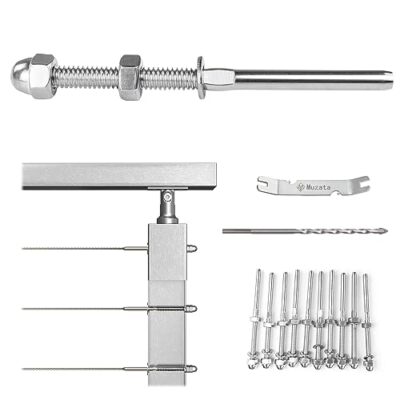 Muzata 10 Pack Cable Railing Kit Hand Swage Threaded Stud Tensioner for 1/8'' 