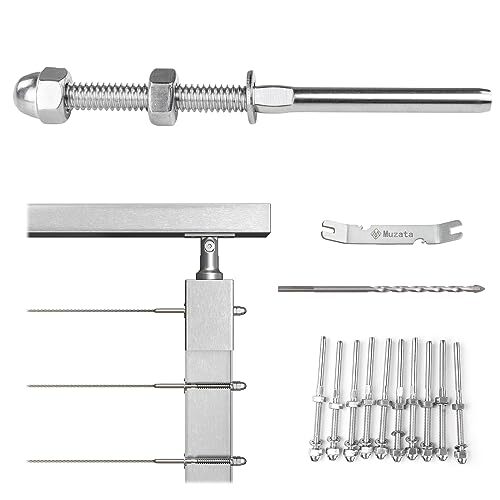 Muzata 10 Pack Cable Railing Kit Hand Swage Threaded Stud Tensioner for 1/8