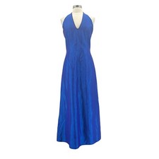 Vintage Jessica McClintock Sz 11 Dress for Gunne Sax Blue Rhinestone Neck Halter