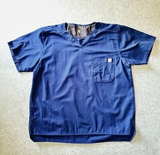 Carhartt Scrub Top Mens L Navy Blue Ripstop Utility V-Neck Shirt