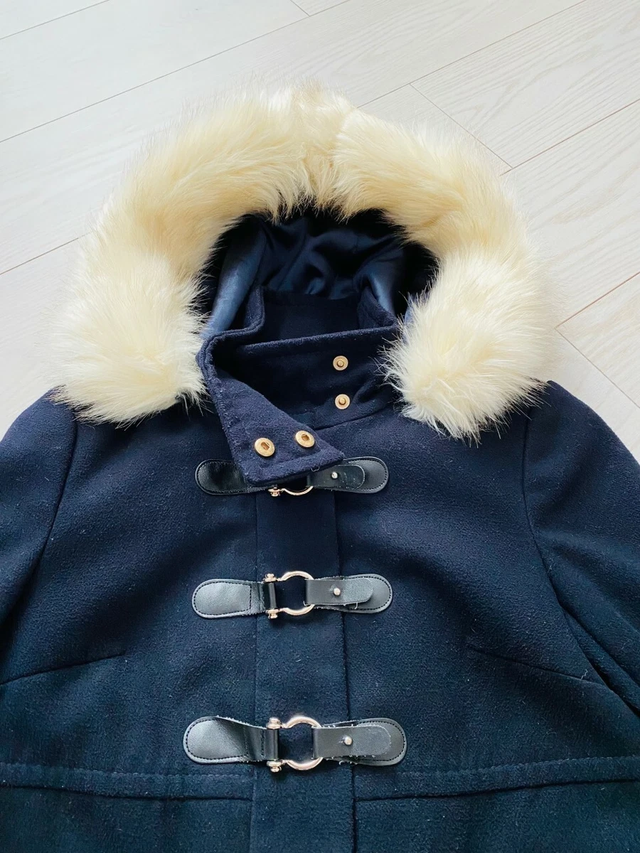 Topshop Faux Fur Hooded Coat in Navy 4