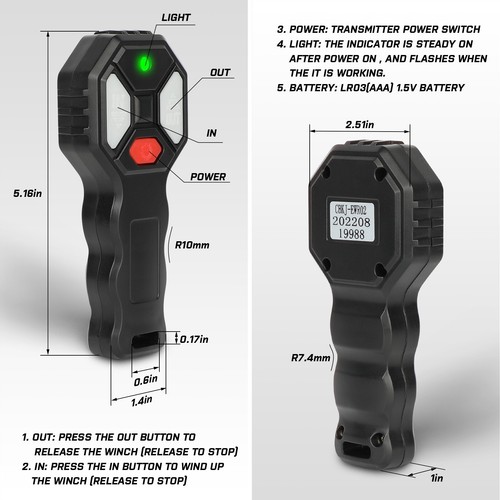 X-BULL Wireless Winch Remote Control Handset Easy To Install 150ft 12 Volt Black - Picture 3 of 7