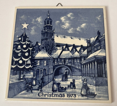 Royal Delft Christmas 1973 Hanging Tile St. Jans-Church at Gouda
