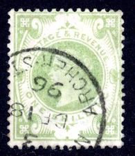 GB stamp, 1887, Queen Victoria SG211, 1s, dull green, Archer St cds