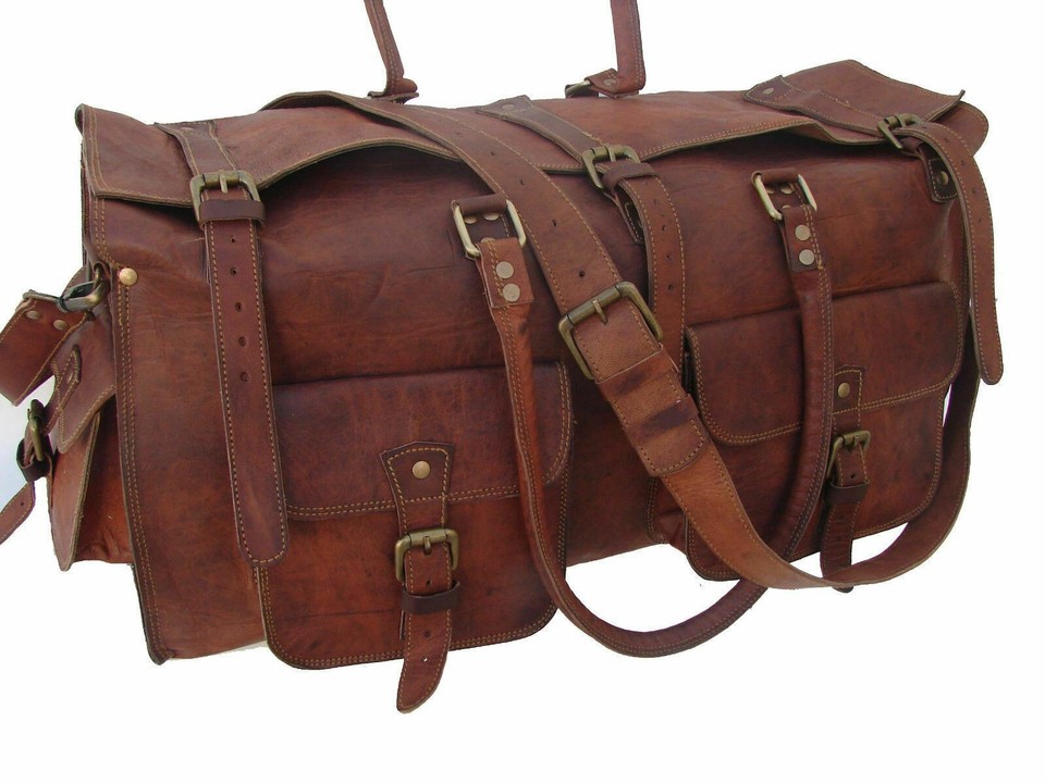 Men’s genuine Soft Leather large vintage duffel travel gym weekend