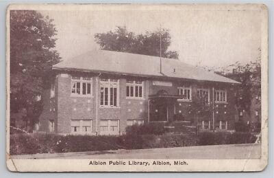 Postcard Albion Public Library Albion Michigan