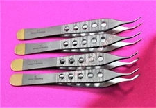 NEW 4 PCS GOLD HANDLE ADSON TISSUE+DRESSING FORCEPS 4.75" CURVED FINESTRATED