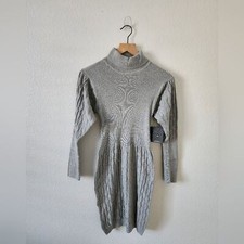 Areastars Diamond Grey Cable Knit Turtleneck Mini Sweater Dress Medium NEW