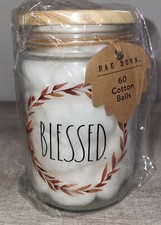 Rae Dunn BLESSED Fall Glass Jar w/ Cotton Balls NEW