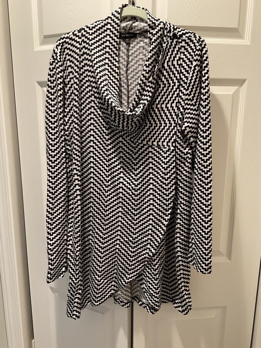 【MODERNIF】Letter Two Way Collar Cardigan The Limited 2X Black/White Chevron Zig Zag Convertible