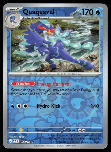 Pokemon - Quaquaval - 054/198 - Reverse Holo Rare - Scarlet & Violet  Base -NM/M