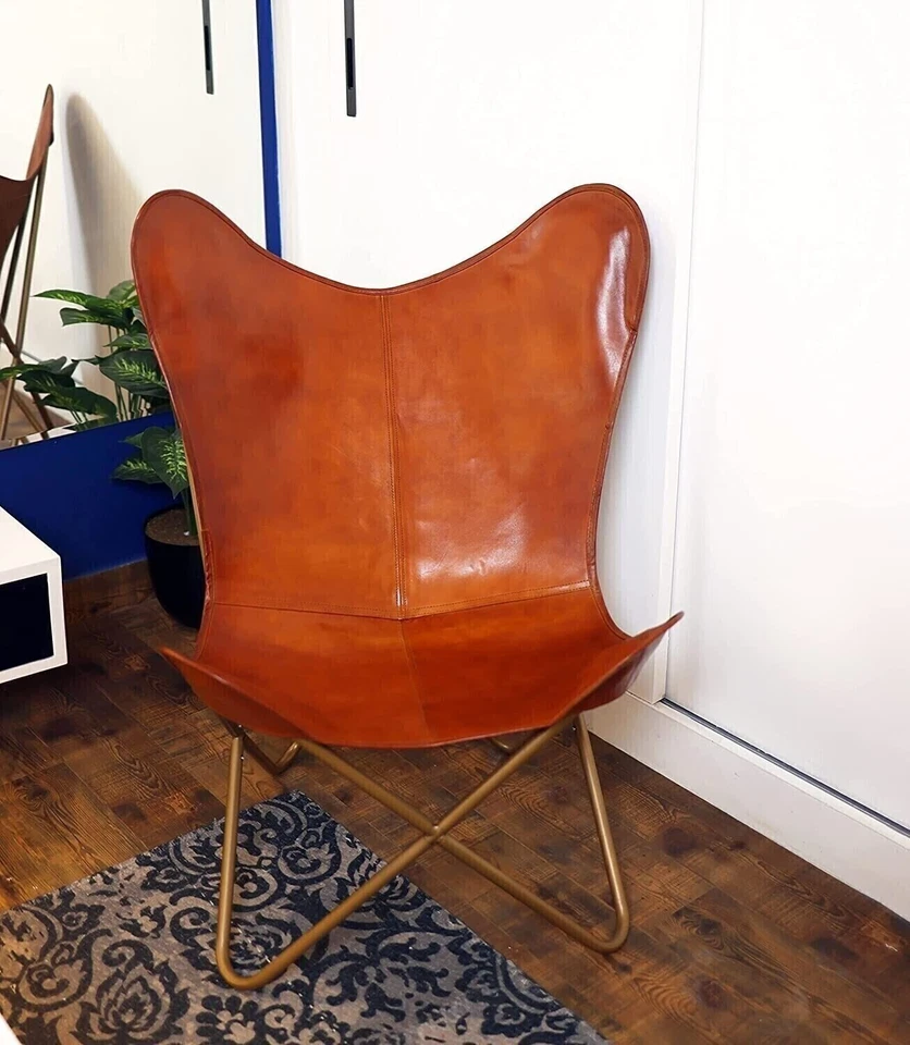 Silla Cuero Mariposa Salón Hecha a Mano Increíble Súper Clásica Con Soporte Foto 4 de 4