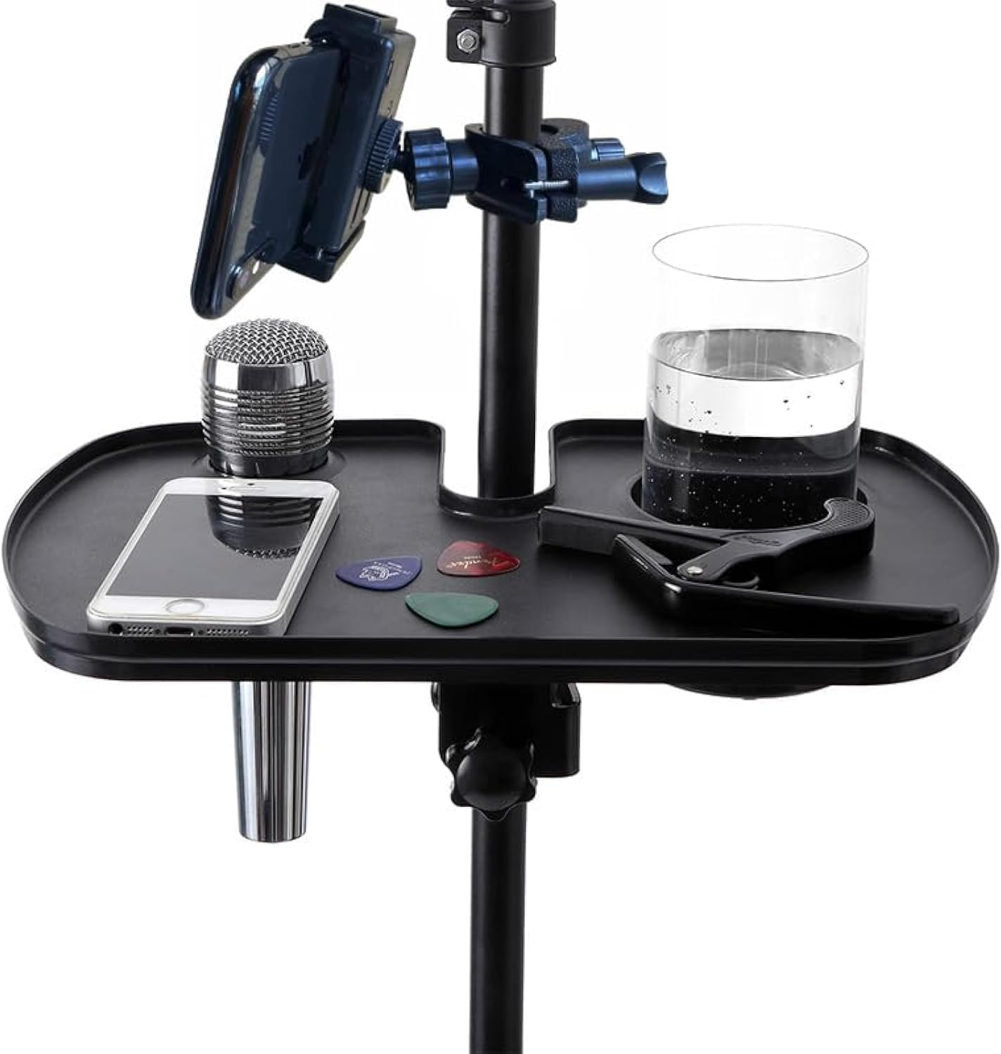 Microphone Stand Tray with Clamp-On Design for Drinks, Accessories, and Music Sheet Holders-image