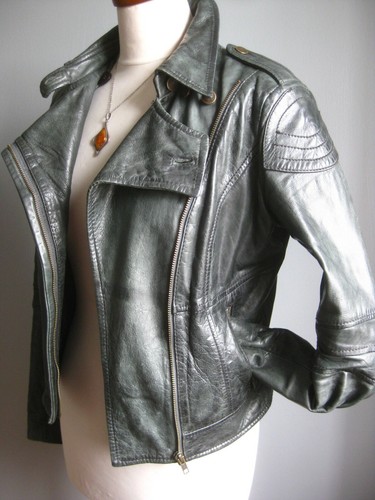 NEXT ECHT LEDER JACKE 8 Biker Military Steampunk Goth weich grau distressed  - Bild 1 von 12