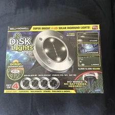 Bell+Howell Solar Disk Lights Powered 4 LED Brushed Steel As Seen on TV