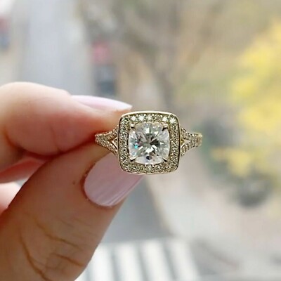 2.50Ct Cushion Cut Simulated Diamond Engagement Band Ring 14k Yellow Gold Plated