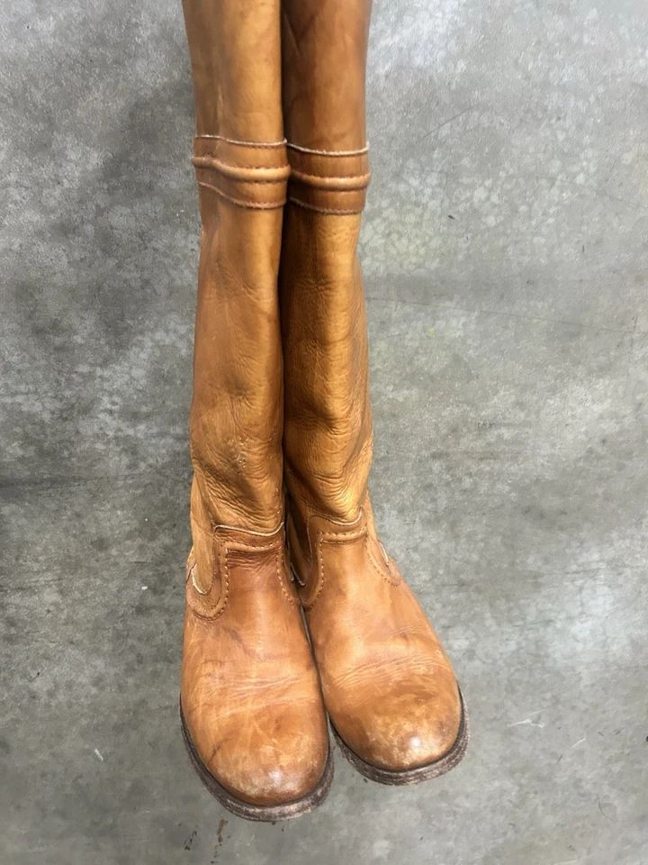 Frye Boots 6.5B Melissa Trapunto Tall Tan Leather Riding Antique Brown 76442 - Image 4 of 4
