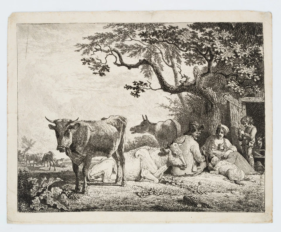 J. DEMARNE (1752-1829), Bauernfamilie mit Vieh, Radierung Rokoko Tiere 1750-1799 - Bild 2 von 4