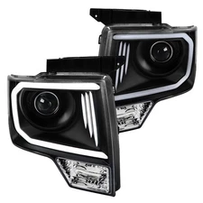 Fits Black 2009-2014 Ford F150 F-150 Led Tube Bar Projector Headlights Headlamps