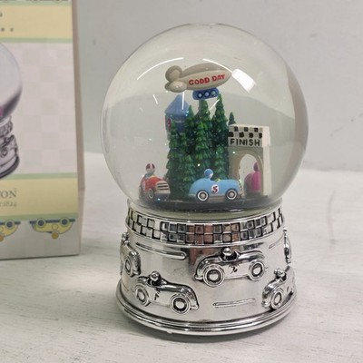 Reed & Barton Blimp Rotating Race Car Musical Water Snow Glitter Globe Star Span